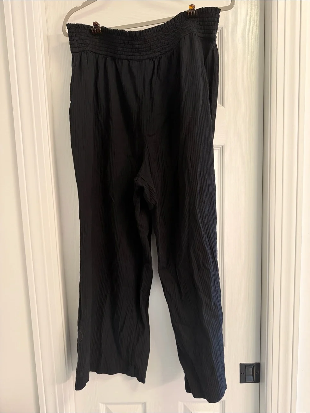J. Crew Black Smocked-Waist Wide Leg Pants